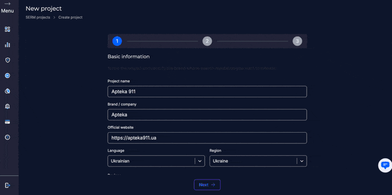 Демо створення SERM-проєкту в SEO-Checker
